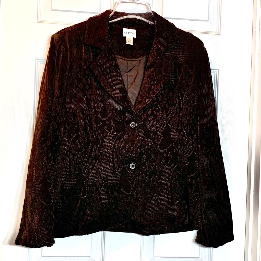 EUC Chico’s Brown Tapestry Blazer‎ Size 1 (Women’s) Size 8-10 equivalent